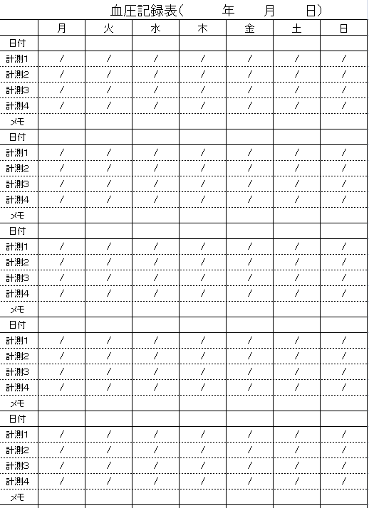 手書き用血圧記録表 エクセルでかんたん血圧管理術 こだわりexcel エクセル テンプレート